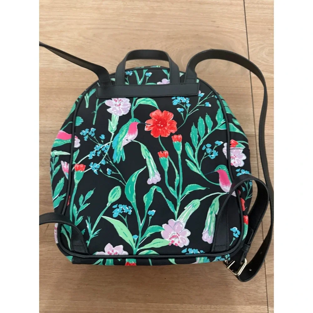 Kate Spade Chelsea Hummingbird Floral Black Nylon Backpack Bag